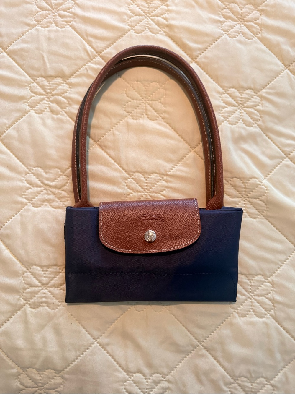 Longchamp Navy blue and Brown Shoulder Tote